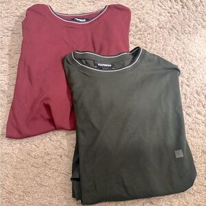 Express Men’s Red & Dark Green Tipped Collar Short Sleeve Shirt Bundle - size L